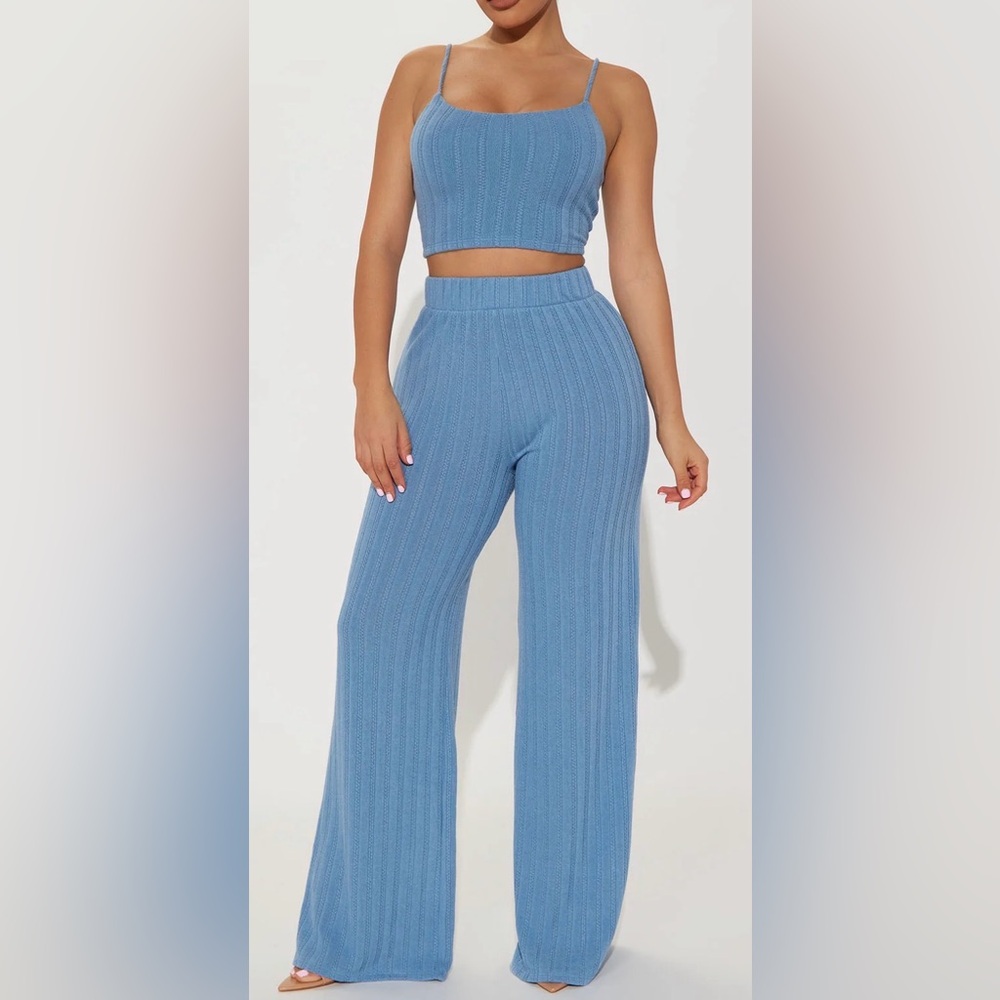 Fashion Nova 2 piece Blue Ribbed Knit Women's Pants